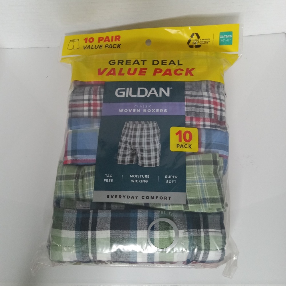 10-Pair GILDAN Men's XL Classic Woven Boxers Shorts Underwear Tag Free Plaid